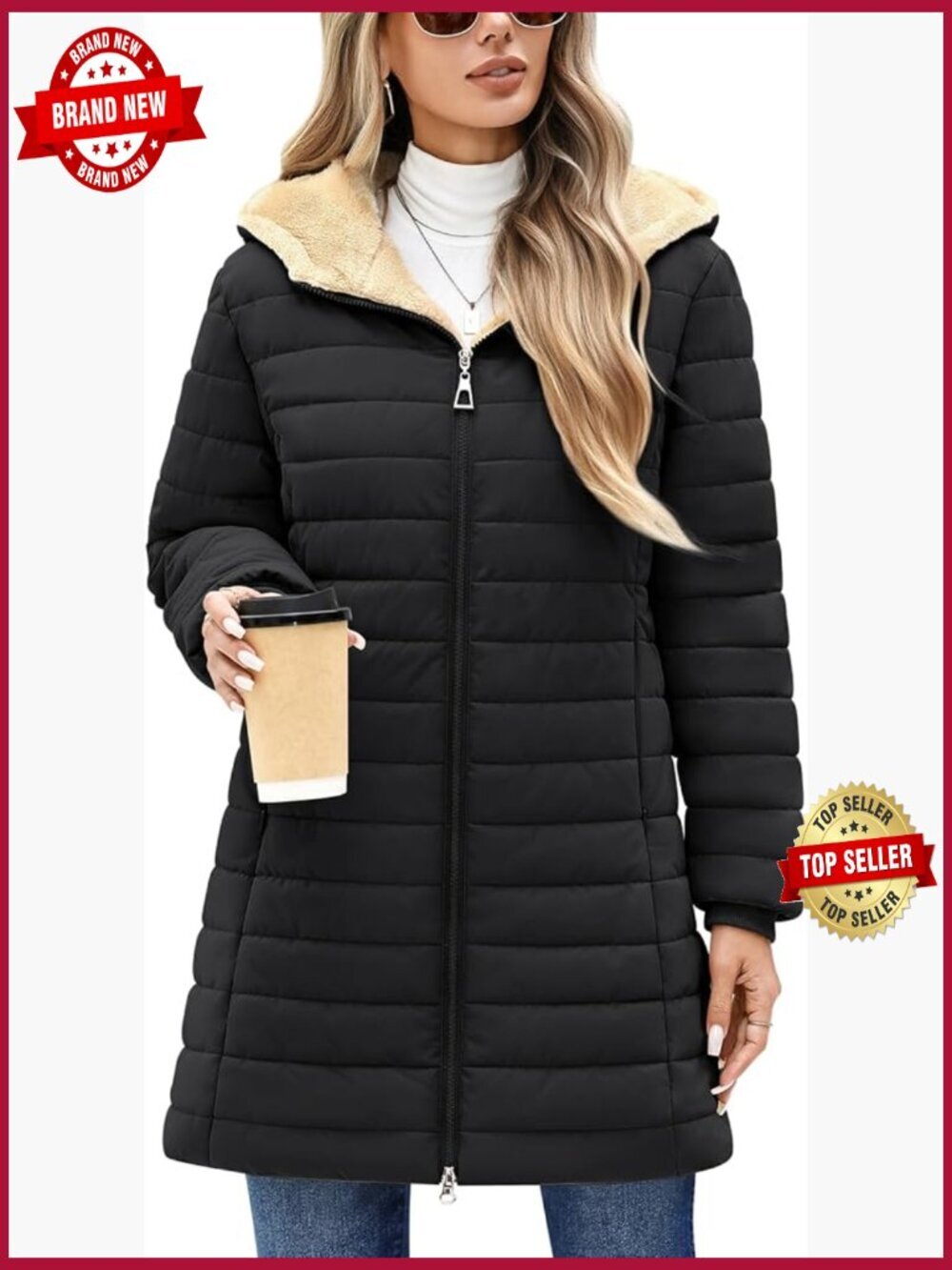 Lightweight Quilted Puffer Jacket with Hood and Fleece Lining